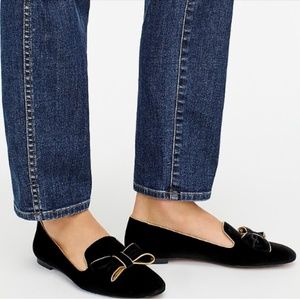 Velvet smoking flats with bow